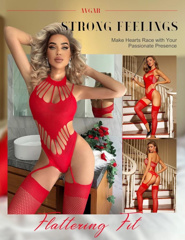 AVGAR Womens Fishnet Bodystocking Sexy Exotic Lingerie One Piece Lace Bodysuit Footless Stocking