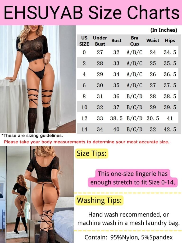 EHSUYAB 3Pc Sexy Lingerie Outfits, Leg Wrap Stocking, G String, Stretch Rave Set