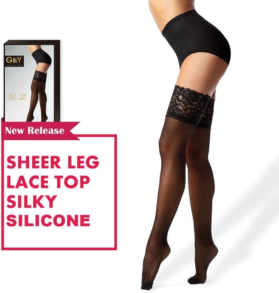 GY Thigh High Stockings with Silicone - 15D Sheer Lace Top Nylon Stay Up Pantyhose for Women