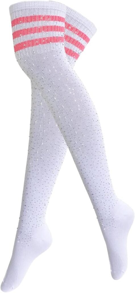 Lookswe Womens Over Knee High Socks Sexy Sparkle Rhinestone Stockings Long Casual Socks