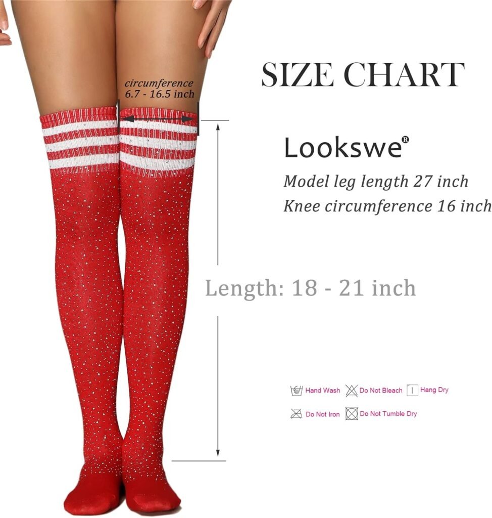 Lookswe Womens Over Knee High Socks Sexy Sparkle Rhinestone Stockings Long Casual Socks