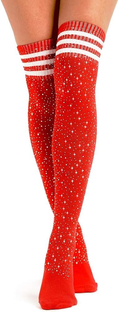 Lookswe Womens Over Knee High Socks Sexy Sparkle Rhinestone Stockings Long Casual Socks