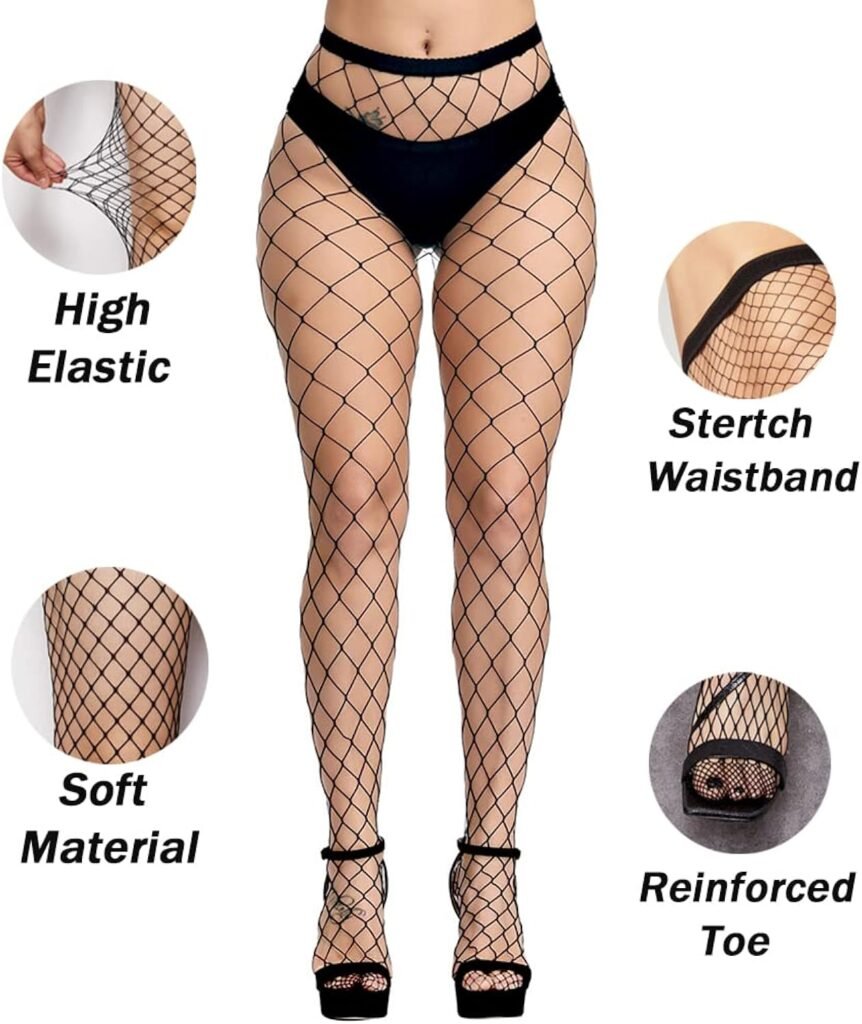 PERAMBRY Womens Fishnet Tights High Waist Fishnet Tights Black Fishnet Stockings Mesh Fishnet