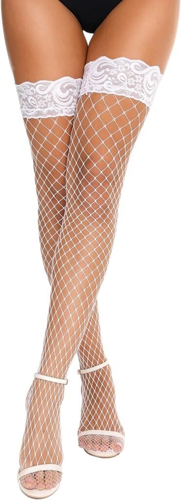 RSLOVE Womens Lace Top Fishnet Thigh-High Stockings with Antiskid Silicone Sexy Stay Up Tights Pantyhose