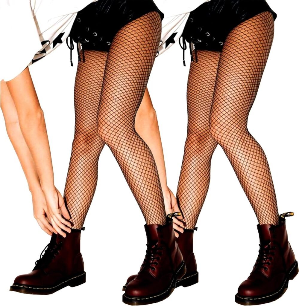 SUREPOCH Women 2 Pairs Fishnet Stockings Black Mesh Pantyhose High Waist Rhinestone Tights